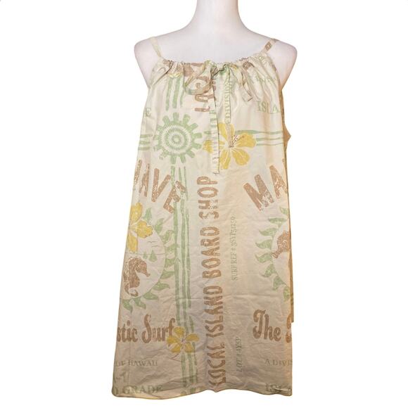 BDG Eva Tie-Front Ruched Strap Trapeze Mini Dress Size Large Hawaiian Print - Picture 2 of 8